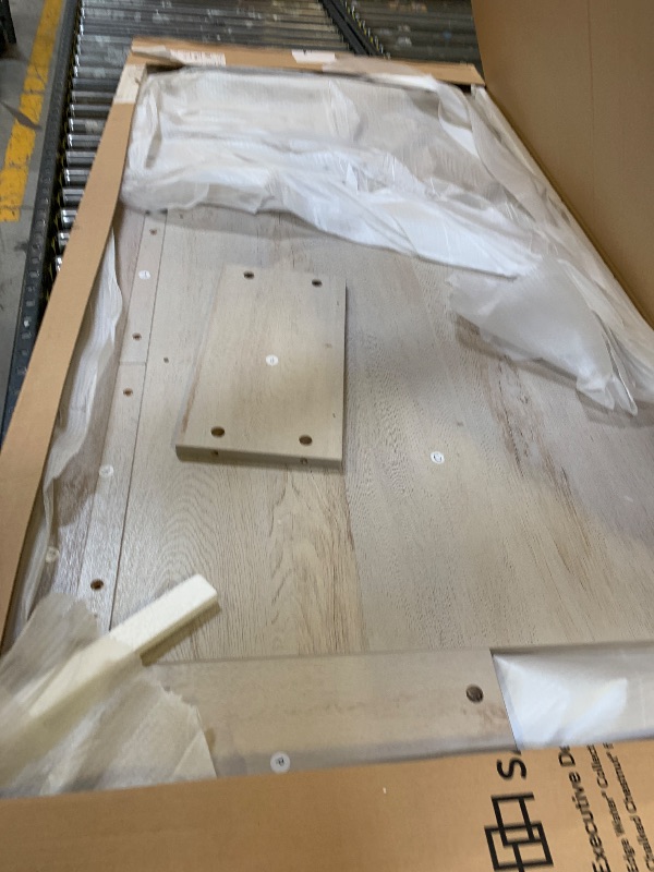 Photo 1 of Sauder Palladia Office Desk with Drawers, Executive Desk with File Cabinet Storage, Cable Management, Keyboard Tray, in Split Oak Finish