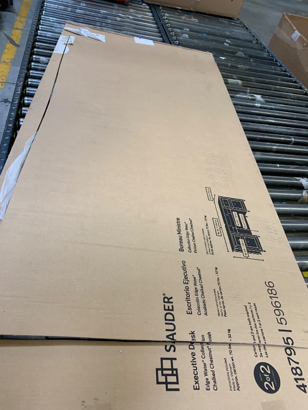 Photo 1 of Sauder Palladia Office Desk with Drawers, Executive Desk with File Cabinet Storage, Cable Management, Keyboard Tray, in Split Oak Finish