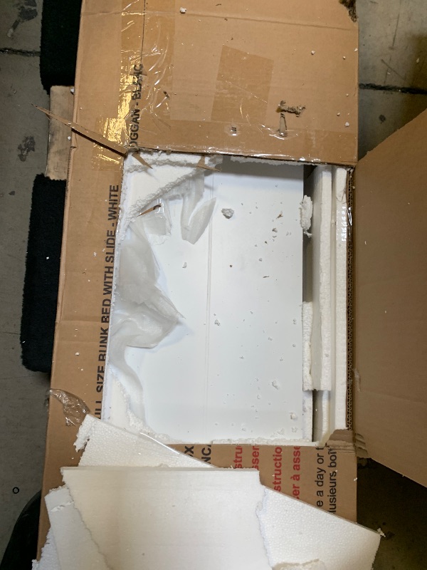 Photo 1 of Ball & Cast Bunk Bed Full Over Full Castle Style Bed,Wood Bunk Bed w/ 2 Drawers and 3 Shelves,Full-length Fence,Bedframe with Slide & Storage Ladder,Space Saving,Slat Support,for Child's Bedroom,White box 1-3