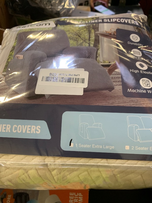 Photo 1 of KinCam Recliner Covers, Stretch Reclining Chair Covers, Recliner Sofa Slipcovers Stripe Jacquard Recliner Couch Covers Furniture Protector Covers (1 XL Seater, Cream)