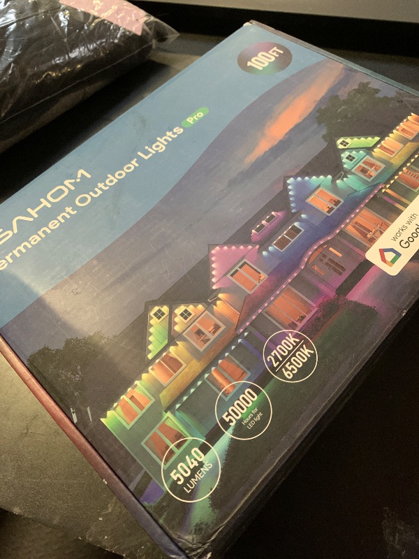 Photo 1 of ASAHOM Permanent Outdoor Lights Pro S108B, 100FT with 72 RGBCW LED Light, 70lm White, WLED Integrated, AI Lighting, 30000 Dynamic Effect, IP67 Waterproof for Outdoor Decor and Daily Lighting, White