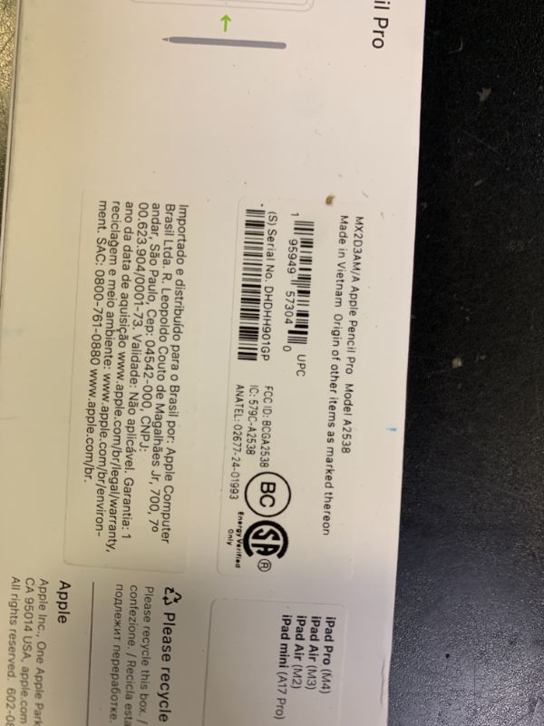 Photo 1 of Apple Pencil Pro: Latest Model - Device Compatibility Check Required - Pixel-Perfect Precision, Tilt and Pressure Sensitivity, Ideal for Note-Taking, Drawing, and Art. Charges and Pairs Magnetically