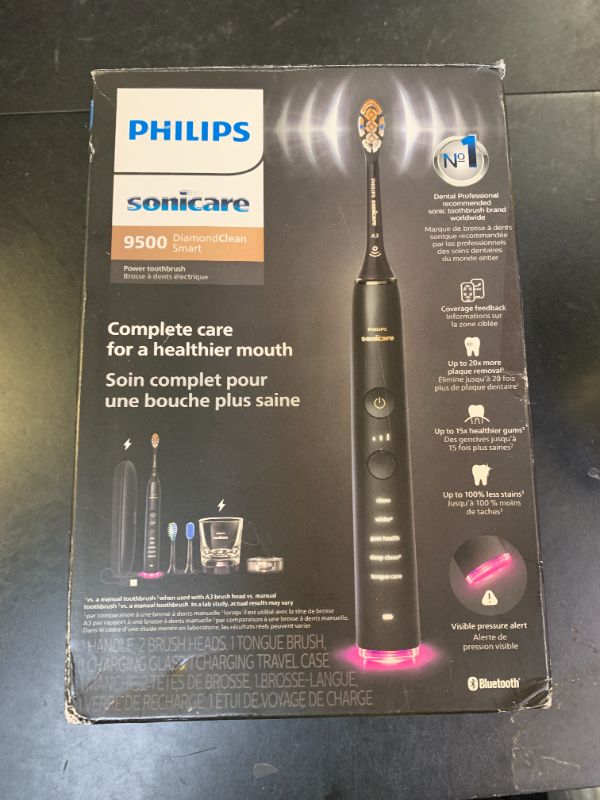 Photo 1 of Philips Sonicare DiamondClean Smart 9500 Electric Toothbrush, Sonic Toothbrush with App, Pressure Sensor, Brush Head Detection, 5 Brushing Modes and 3 Intensity Levels, Black, Model HX9923/11