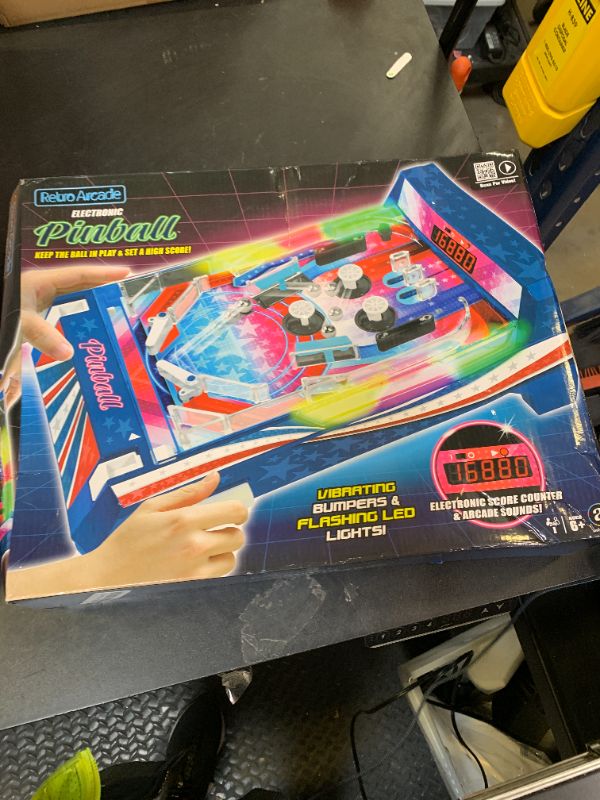 Photo 1 of Merchant Ambassador Retro Arcade Electronic: Pinball - Tabletop Game, Vibrating Bumpers, LED Lights, Sound Effects, 1 Player, Ages 6+