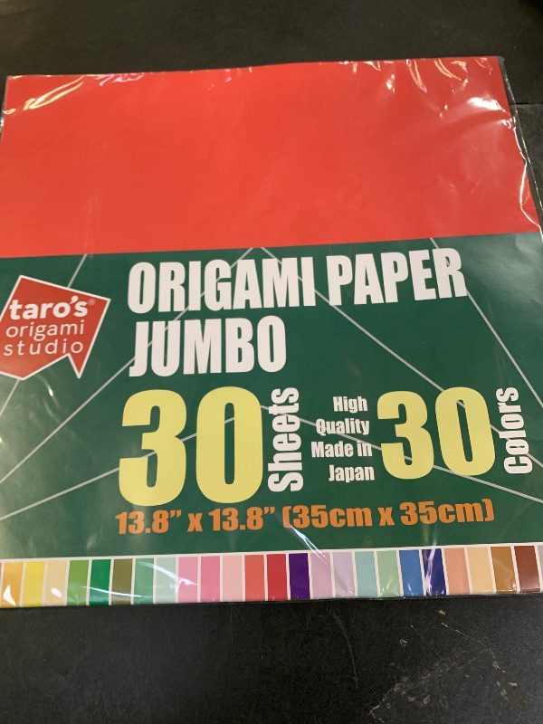 Photo 1 of [Taro's Origami Studio] Jumbo 13.8 Inch One Sided 30 Colors 30 Sheets Square Easy Fold Premium Japanese Paper for Beginner (Imported Product From Japan)