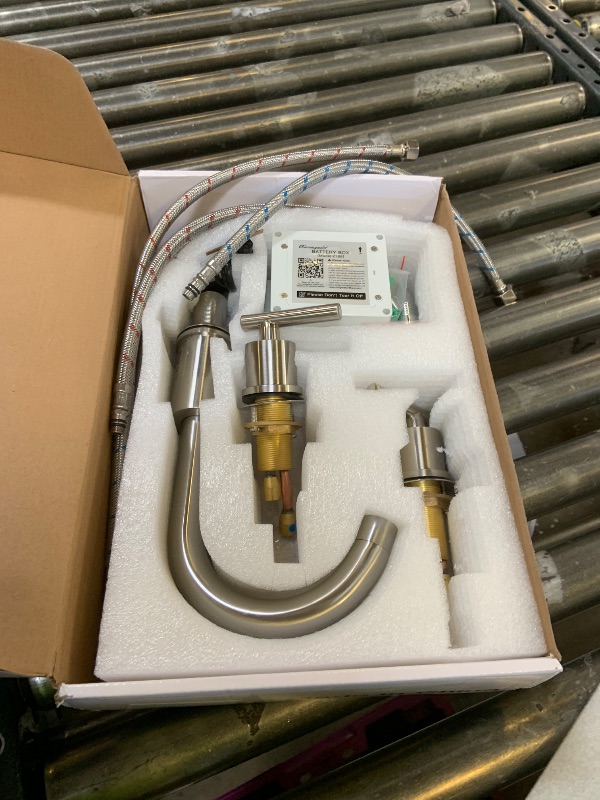 Photo 1 of Charmingwater Touchless Bathroom Faucet for 3 Hole, 8 Inch Widespread Hands Free Bathroom Faucet with Automatic Sensor, 2-Handle Basin Mixer Vanity Taps with 360° Swivel Spout, Brushed Nickel