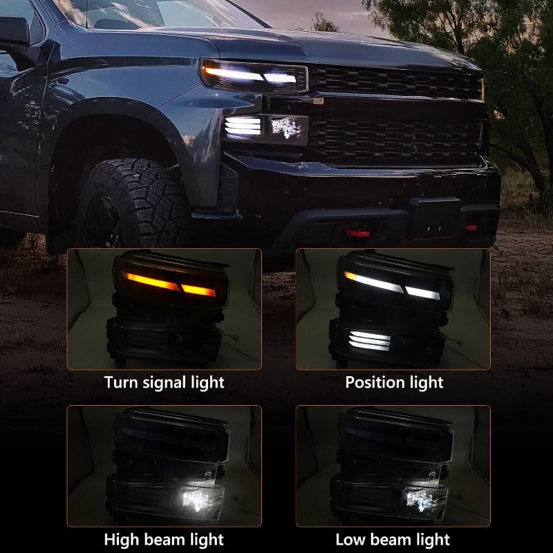 Photo 1 of FIONE FULL LED Headlights Assembly Compatible with Chevy Silverado 2019 2020 2021 Replacement Head Light Lamp LH+RH Only Fit for The HALOGEN Version Model