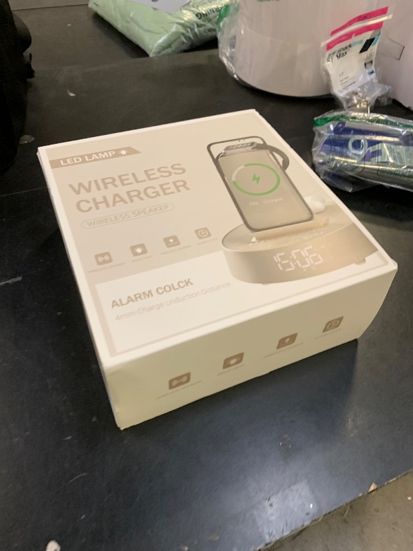 Photo 1 of Alarm Clock with Wireless Charging Station, Clock for Bedroom with Dimmable Night Light Bluetooth Speaker, Wireless Charger Dock Station for iPhone 17 16 15 14 13 12 Pro Max, Apple Watch, AirPods Pro