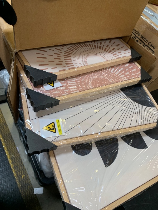 Photo 1 of 6 Piece Framed Boho Neutral Wall Art Set, Modern Abstract Geometric Canvas Painting Prints, Brown Black and Beige Minimalist Picture Artworks for Living Room Dining Room Bedroom 11x14 Inch