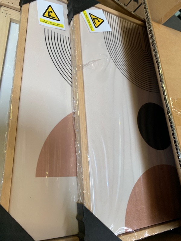 Photo 1 of 6 Piece Framed Boho Neutral Wall Art Set, Modern Abstract Geometric Canvas Painting Prints, Brown Black and Beige Minimalist Picture Artworks for Living Room Dining Room Bedroom 11x14 Inch