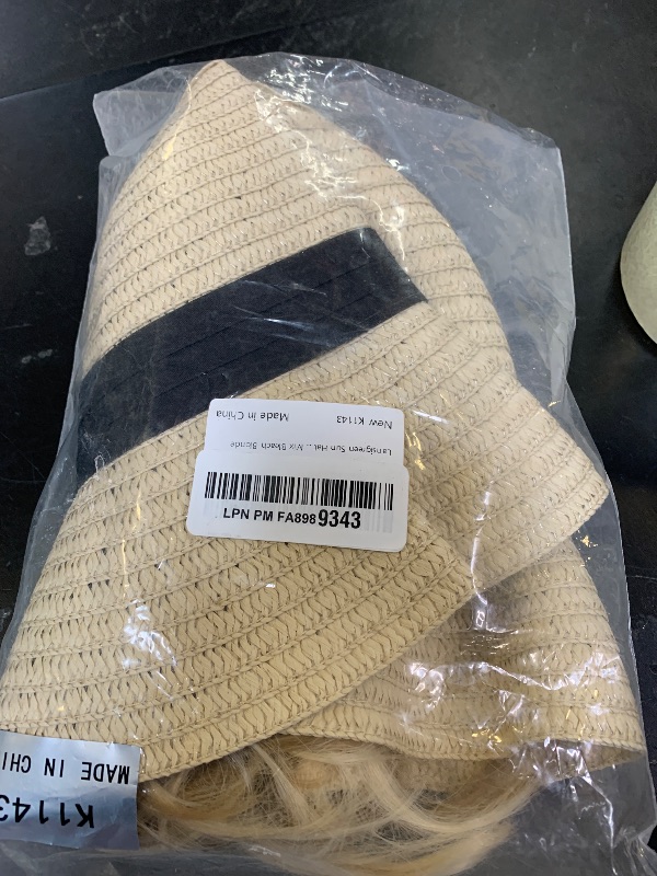 Photo 1 of Lansigreen Sun Hat with Hair Extensions Hat Wig UPF 50+ Foldable Wide Brim Straw Beach Hat Attached 9" Wavy Hairpiece Synthetic for Women Summer Ash Blonde Mix Bleach Blonde