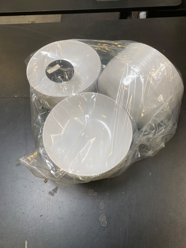 Photo 1 of [30 Pack 16 OZ Bowls] Edge Collection White Plastic Party Bowls Premium heavyweight Elegant Disposable Tableware Dishes