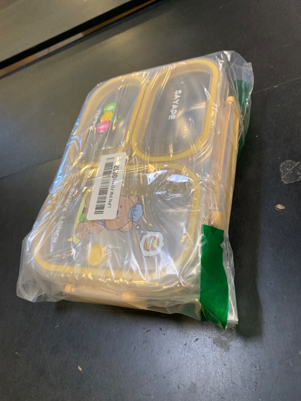 Photo 1 of SAYAPE Stainless Steel Bento Lunch Box for Kids, 26.4 oz Leak-Proof 3-Compartment Metal Bento Box, BPA-Free, Cute Cartoon Meal Prep Snack Container with Utensils for School, Office, Travel - Yellow