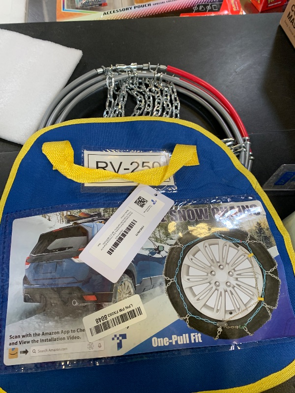 Photo 1 of Snow-Chains Easy Install Tire-Chains, One-Pull Fit Heavy-Duty Tire Snow Chains for Pickup Trucks & SUVs Off-road, Emergency Tire Traction Car Tires 235 245 255 265 275 - Set of 2 (SCRV250)
