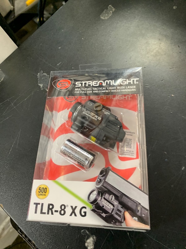 Photo 1 of Streamlight 69434 TLR-8A G Flex 500-Lumen Low Profile Pistol Light with Integrated Green Aiming Laser for Select Handguns, Includes Rear Switches, Mounting Kit, and Keys, Black