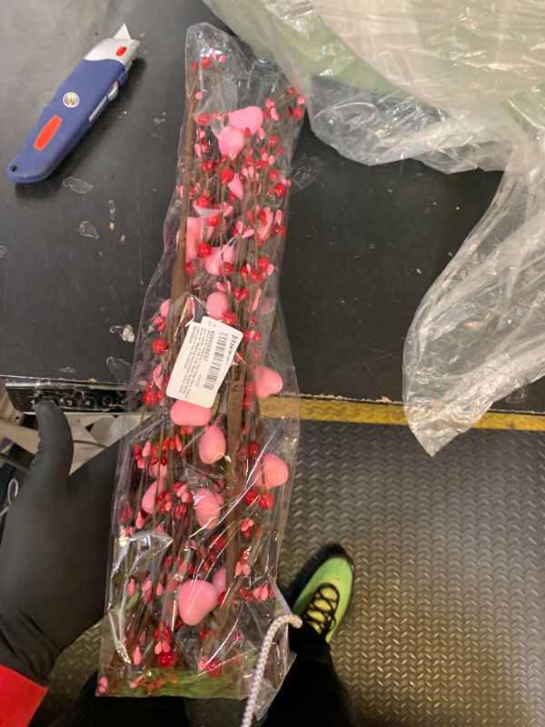 View 2 of Valentine’s Day Gifts, Artificial Valentines Floral Picks with Red Pink Berries 17 Inch Pink Red Heart Berry Stems for Valentines Day Decorations Wedding Anniversary Party Home Decor