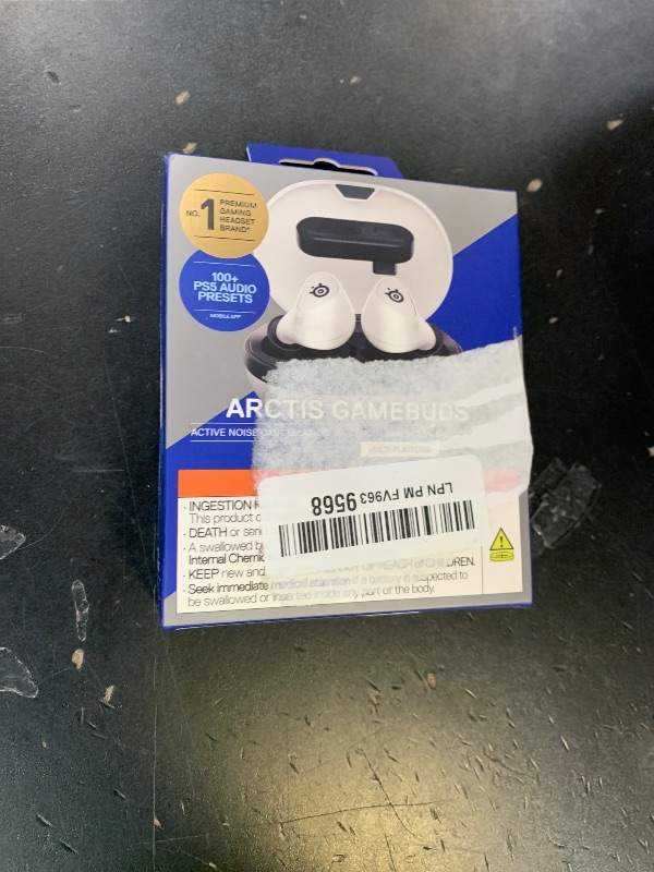 Photo 1 of MISSING CORD ----------------------------SteelSeries Arctis GameBuds for PlayStation/PC/Switch/Mobile — Quick-Switch 2.4GHz + Bluetooth 5.3 — Active Noise Cancelling — 100+ Game Audio Presets — 40H Battery with Qi Charging Case - White