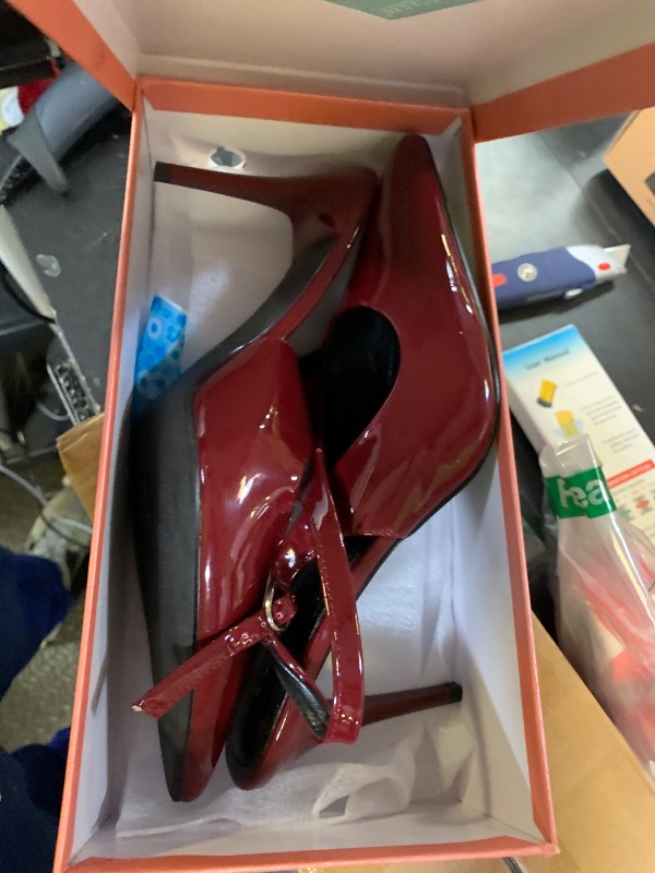 Photo 1 of YODEKS Burgundy Pumps for Women Slingback Heels Closed Pointed Toe Stiletto High Heel Patent Wedding Party Prom Office Dress Shoes 3.5" Size 7
