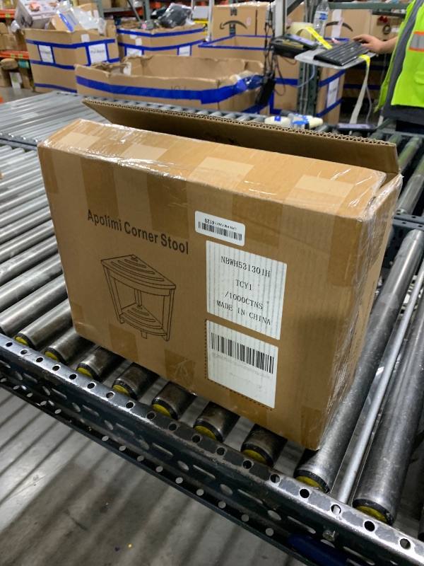 Photo 1 of Apolimi HDPE Corner Shower Stool,Shower Bench Seat with Storage Shelf for Shaving Legs Plastic Spa Bath Step Foot Rest for Bathroom Small Place (Teak)