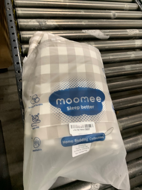 Photo 1 of MooMee Gingham Duvet Cover Set 100% Washed Cotton Linen Like Textured Breathable Durable Soft Comfy Modern Checkered Design (Buffalo Plaid Tannish Linen Grey, Palatial King/Oversized King 120"x98")
