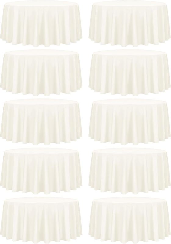 Photo 1 of fani 10 Pack 120 Inch Round Tablecloth, white Polyester Fabric Table Cloth for Round Table, Stain and Wrinkle Washable Table Cover for Wedding Party Dining Table Buffet Banquet Restaurant and Camping