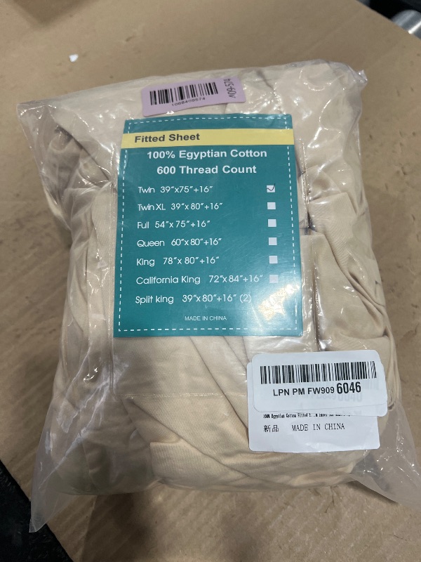 Photo 1 of 100% Egyptian Cotton Fitted Sheet Twin Size, 600 Thread Count, Single Fitted Sheet Only,8”-16" Deep Pocket Sheet, Soft & Elastic Sateen Weave Bottom Sheet for Home(Beige, Twin)