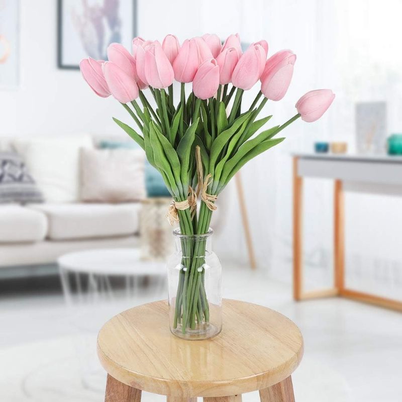 Photo 1 of  Real Touch Artificial Tulips Flowers, PU Material Vibrant Colors, Ideal for Home, Wedding, and Party Decor, Great Gift Idea, (Pinkest)