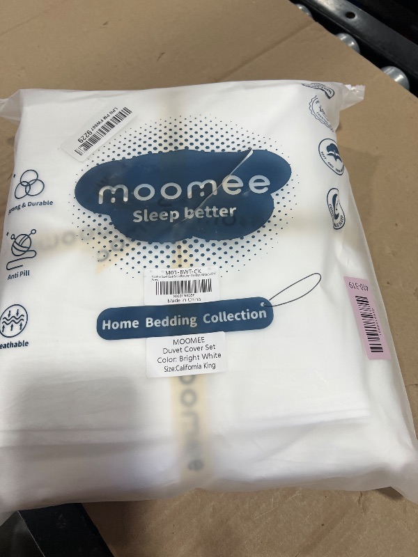 Photo 1 of MooMee Bedding Duvet Cover Set 100% Washed Cotton Linen Like Textured Breathable Durable Soft Comfy (Solid Bright White, Cal King 104"x98")