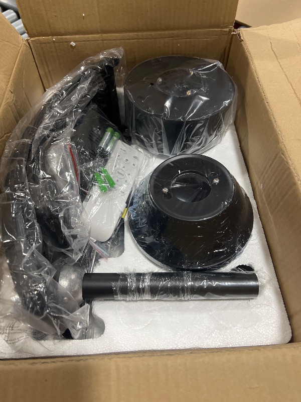 Photo 1 of DLLT Caged Ceiling Fan with Light: 20" Farmhouse Fandelier with Lights and Remote & APP - Black Rustic Semi Flush Mount Bladeless Ceiling Fans Enclosed Fan for Bedroon Kitchen Living Dining Room