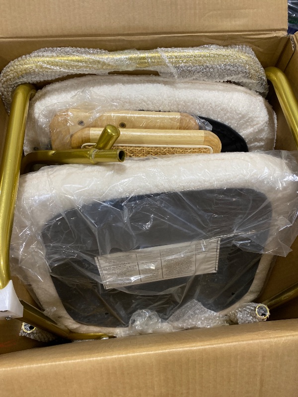 Photo 1 of CangLong Rattan Dining Chairs Set of 2, Modern Kitchen Chairs with Natural Mesh Rattan Backrest & Solid Thick Metal Legs, Upholstered Fleece Armless Side Chairs for Living Room, Study, Cream