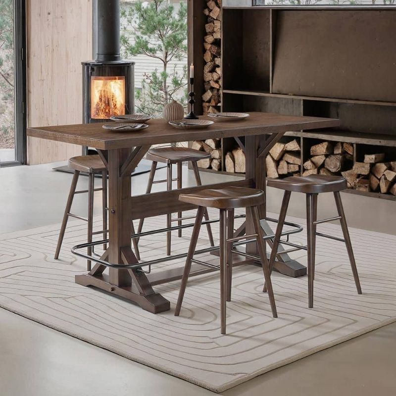 Photo 1 of Finn Brown Finish Wood Top 32 in. Pub Height Table, Seats 6
