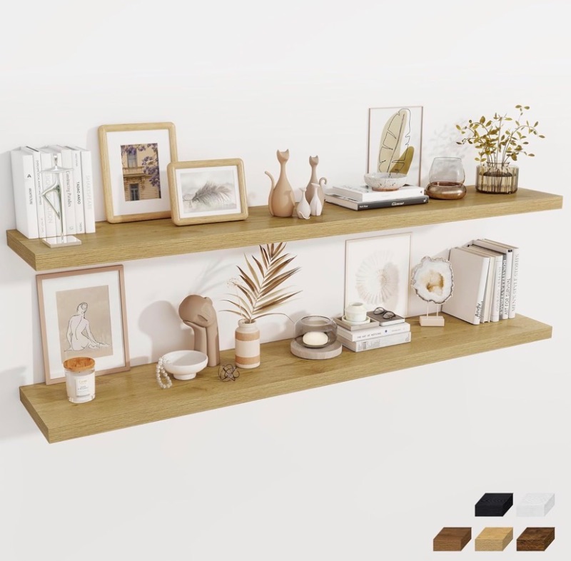 Photo 1 of Fun Memories Deep Floating Shelves, 72 x 12 Inch Long Wall Shelves, Large Display Shelf & Storage Shelf, Wood Floating Wall Shelves for Fireplace Mantel, Living Room, Home Office - Set of 2