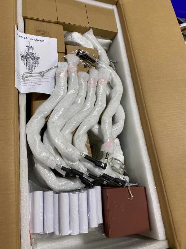 Photo 1 of DUNFIZZ 18-Light Modern Crystal Chandeliers Silver High Ceiling Chandelier Maria Theresa Chandeliers Large Foyer Chandelier Fixtures for Living Room Entryway Hallway Staircase, H45 x W31