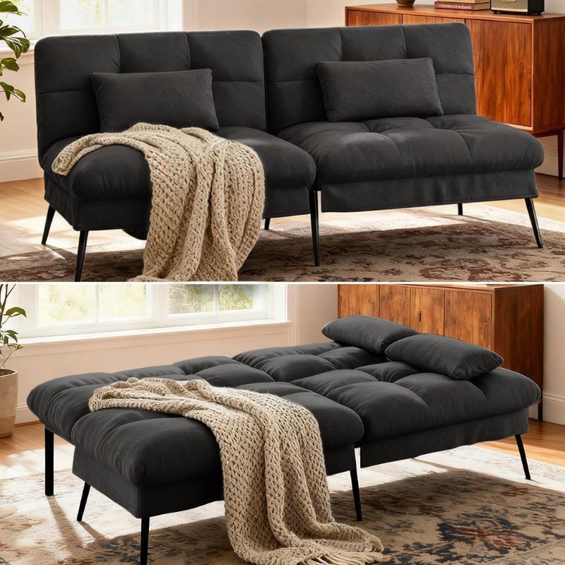 Photo 1 of COMHOMA Convertible Futon Sofa Bed, 72?Fabric Futons Couch with Adjustable Backrest, Folding Sleeper Recliner for Living Room Furniture (Black)
