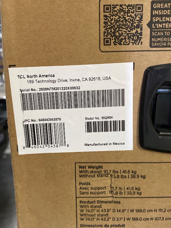 Photo 1 of TCL 85 Inch Class QM8K Series | Mini LED QLED 4K HDR | 85QM8K, 2025 Model | 120HZ-144HZ Anti Reflective Wide Angle Screen Smart Google TV Dolby Atmos | Voice Remote Alexa Gaming Streaming Television