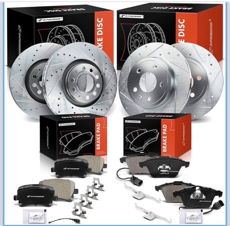 Photo 1 of A-Premium Front and Rear Drilled and Slotted Disc Brake Rotors + Ceramic Pads Kit Compatible with Audi Models - A4, A4 Quattro, 2005 2006 2007 2008 2009, 12-PC Set