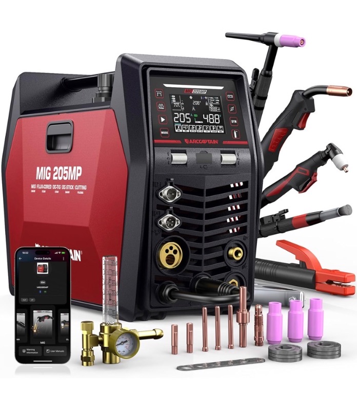 Photo 1 of ARCCAPTAIN MIG205MP MIG Welder 9 IN 1 iControl APP Control Plasma Cutter/Pulsed MIG/Flux Core/Spool Gun/DC HF/Lift TIG/Clean/Stick Aluminum Welding Machine 120/240V Dual Voltage Multiprocess Welder