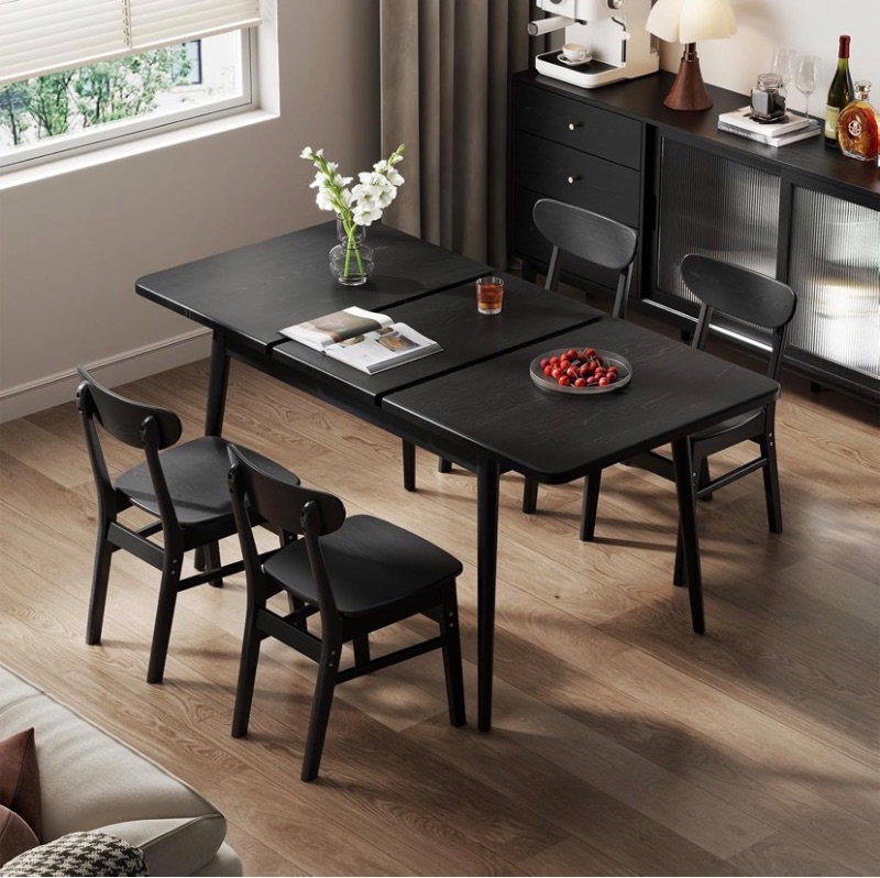 Photo 1 of Solid Wood Extendable Dining Table for 4-8 People with Seamless Extension from 47.2 to 63 Inches, Easy Assembly, Expandable Tables for Small Spaces, Dining Room, Kitchen, Living Room, Black