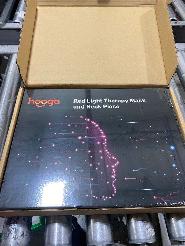 Photo 1 of Hooga Red Light Therapy LED Mask and Neck Piece Combo Set, Tri Chip LEDs, 630 nm and 660nm Red & 850nm Near Infrared, Adjustable, USB Type-C Rechargeable