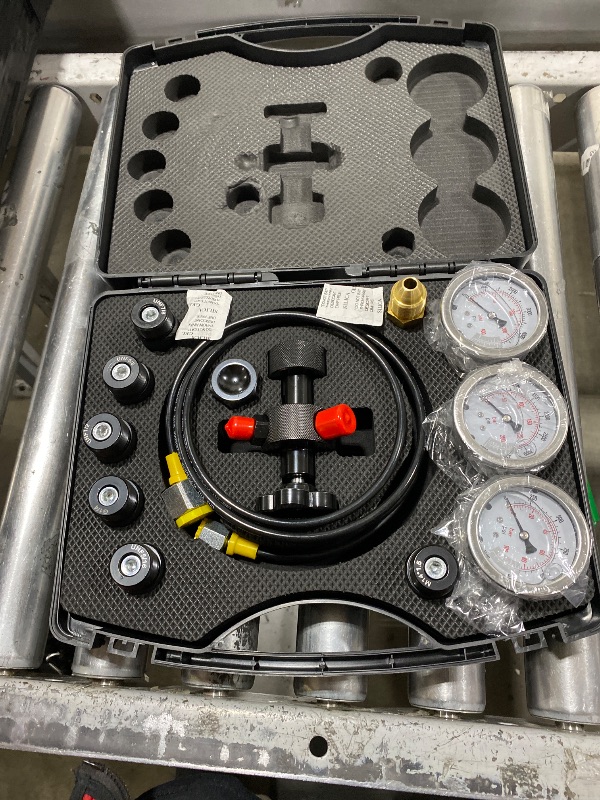 Photo 1 of YFIXTOOL Hydraulic Nitrogen Accumulator Charging Kit, Nitrogen Fill Kit, Nitrogen Pressure Test System with 7 Couplings, 3 Gauges, and 1 Gas Hose