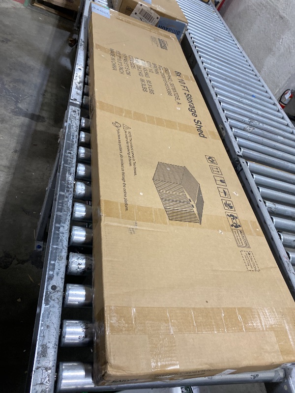 Photo 1 of Garvee Heavy Duty 8x10 FT Metal Outdoor Storage Outdoor Storage - Lockable Doors, Air Vent & Solar Light - Spacious Tool Utility Outdoor Storage with Installation Gloves for Backyard, Garden, Patio, Lawn - Dark Gray + Solar Light
