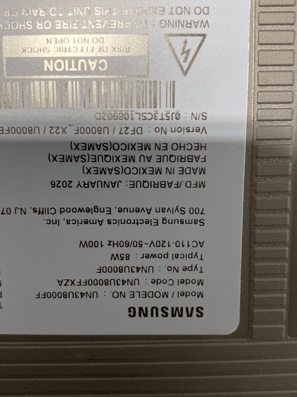 Photo 1 of Samsung 43-Inch Class Crystal UHD U8000F 4K Smart TV (2025 Model) Endless Free Content, Crystal Processor 4K, MetalStream Design, Knox Security, Alexa Built-in