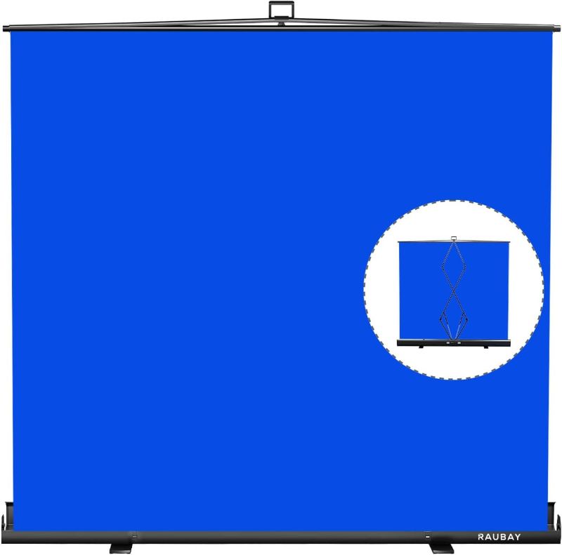 Photo 1 of RAUBAY 78.7 x 82.7in Large Collapsible Blue Screen Backdrop Portable Retractable Chroma Key Panel Photo Background with Stand for Video Conference, Photographic Studio, Streaming