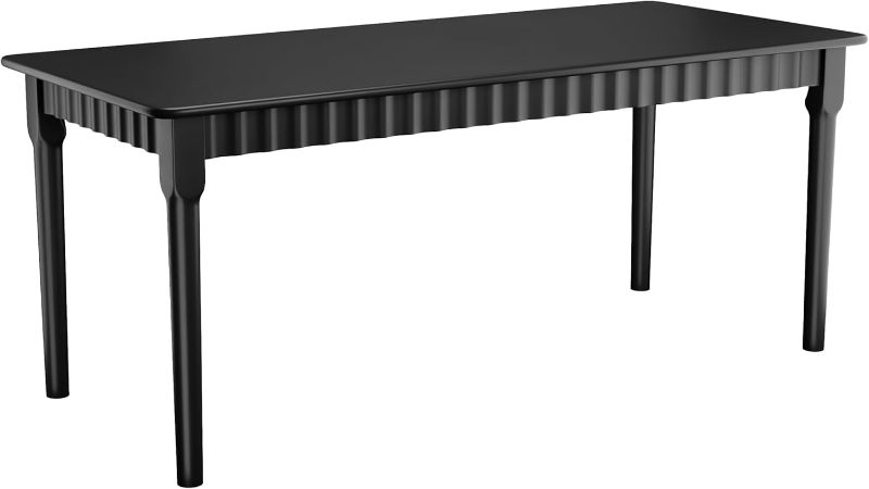 Photo 1 of 70.8 Inch Solid Wood Dining Table for 6-8, Farmhouse Table with Smooth Surface, Large Rectangular Kitchen Dinner Table for Restaurant, Living Room, Kitchen, Easy Assembly, Black