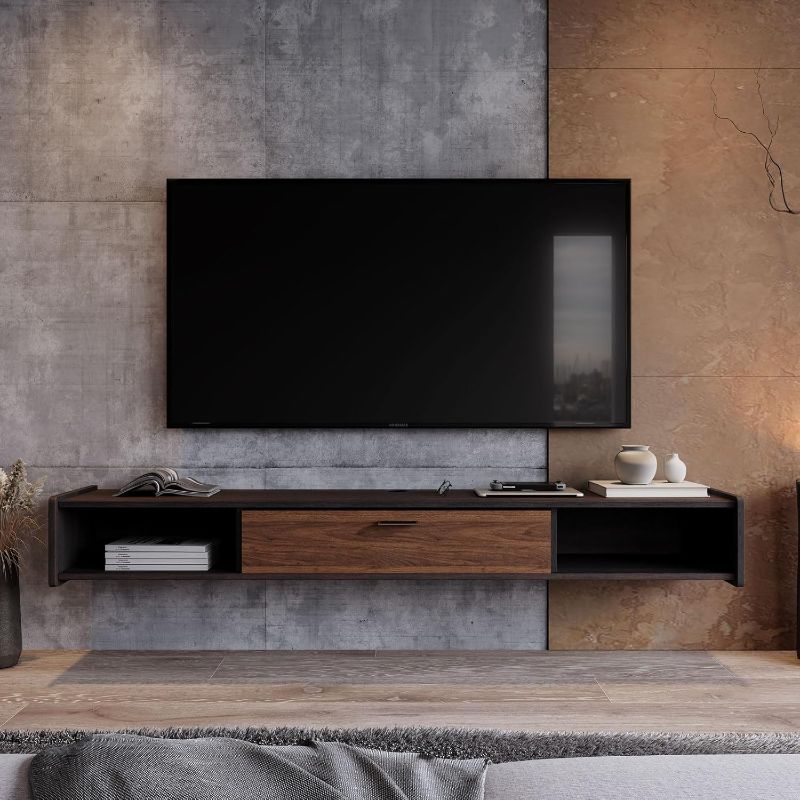 Photo 1 of 86'' Floating TV Stand,Wall Mounted TV Console,Floating TV Cabinet,Under TV Shelf for Bedroom Living Room(Walnut)