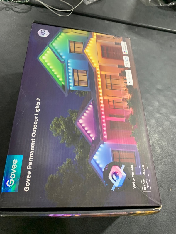 Photo 1 of Govee Permanent Outdoor Lights 2, 150ft RGBIC Outdoor Lights with 108 LED Lights, IP67 Waterproof, 100 Scene Modes with 40lm White for Outdoor Decorations, Works with Alexa, Google Assistant, Black