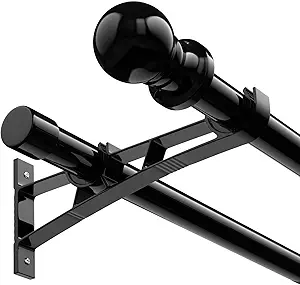 Photo 1 of 1 Inch Double Curtain Rods 28 to 44 Inch, Adjustable Dual Heavy Duty Curtain Rods with Sliding Glass Door, Patio, Bedroom, Kitchen, Black