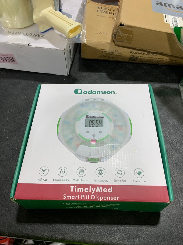 Photo 1 of Adamson TimelyMed Smart Pill Dispenser Machine with Alarm + WiFi App Monitoring + 28 Day Medicine Dispenser + Automatic Pill Dispenser for Elderly with Alarm & Alzheimers Care + Lock Key + White Green