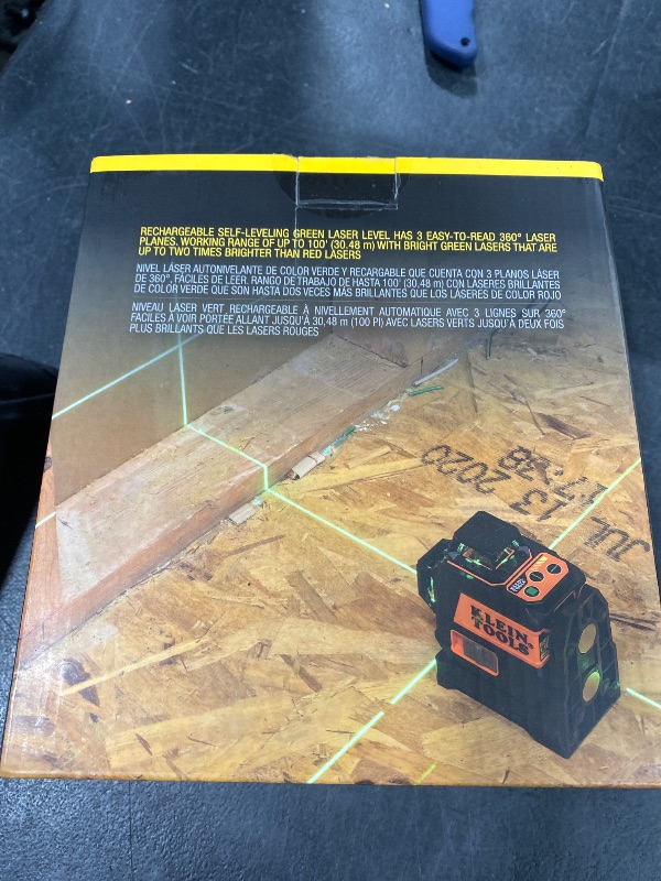 Photo 1 of Klein Tools 93CPLG Compact Self-Leveling Laser Level, Bright Green Cross Line 360-Degree Laser Planes, Class 2 ? 1mW, Rechargeable, Magnetic Mount