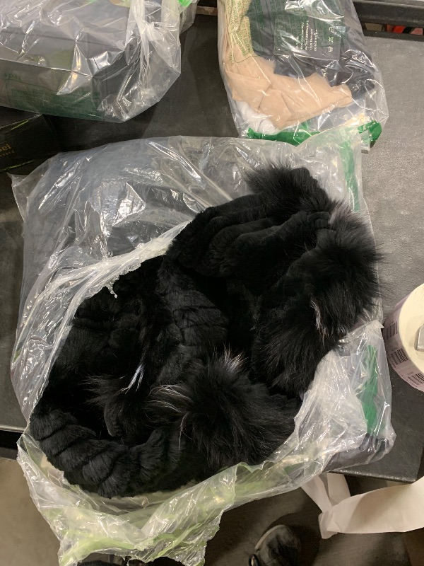 Photo 1 of Fur Story Women's Long Real Rabbit Fur Coat with Fox Fur Placket Coat Black US 4